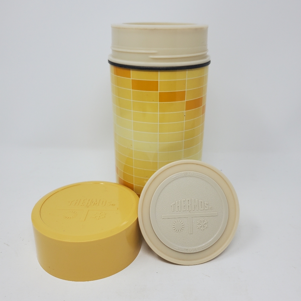VTG 1970s Yellow Color Block King Seeley Metal Thermos Pint - Picture 3 of 5